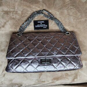 Chanel Metallic Quilted Aged Leather Reissue, Authentic